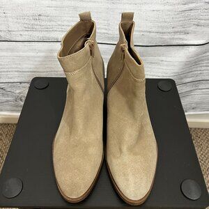 Gap Tan Suede Ankle Boots With Block Heel & Side Zipper, Size 9